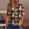 thumbnail image 2 of OIOLOYJM Easter Tops for Women Holiday Bunny Egg Print Henley Shirts Trendy Button V-Neck Short Sleeve T Shirts Spring Basic Shirts Multicolor 3XL, 2 of 6