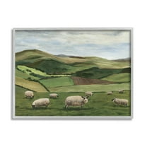 Stupell Industries Countryside Sheep Grazing Animals & Insects Painting Gray Framed Art Print Wall Art, 14 x 11