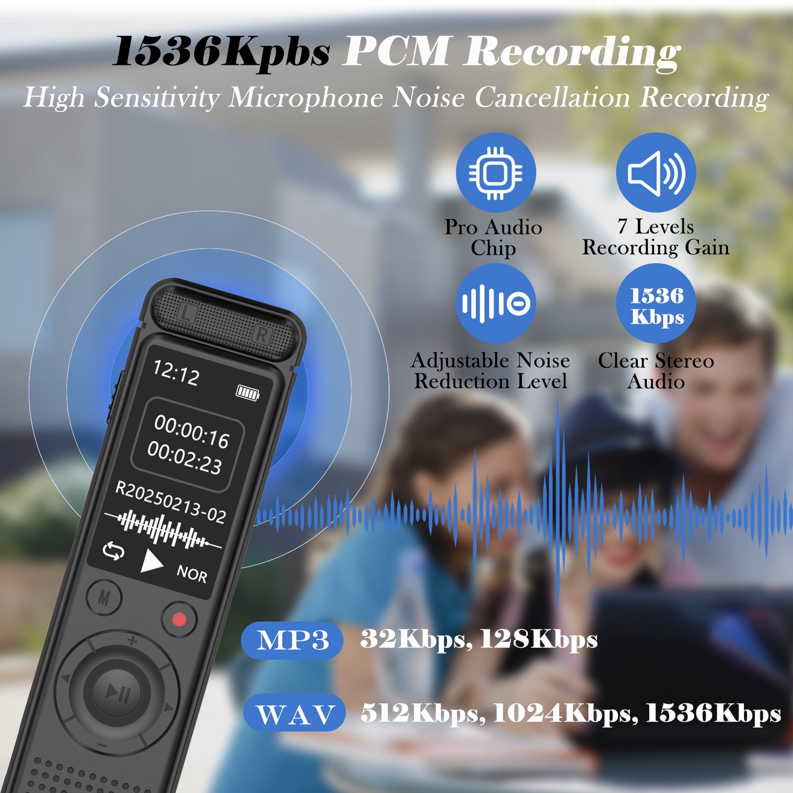 RONY Upgraded 128GB Digital Voice Recorder: 9000 Hours Voice Activated Recording Device with Playback Password MP3 Player for Lectures Meetings Interviews Calls