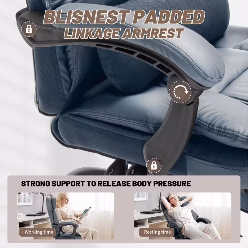 Qusaphy Heavy Duty 600 LBS Executive Office Chair, Breathable Fabric Big and Tall Computer Chair with Memory Foam Spring Cushion, 155° Recline Ergonomic Desk Chair with Lumbar Support