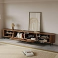 thumbnail image 4 of POVISON-118.11"Mid-Century Modern Tambour Door TV Stand with LED Lights, Walnut Color TV Console, Ash Rolling Door Media Console with legs, 4 of 9