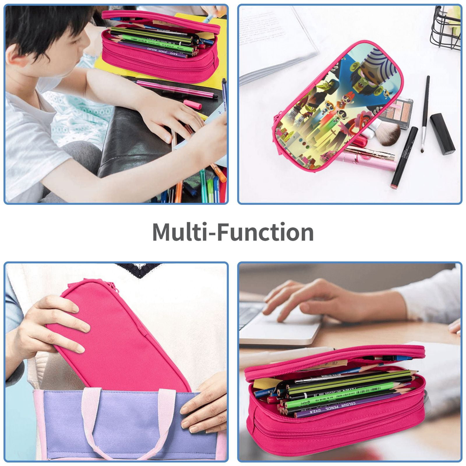 The Powerpuff Gi-rls Pencil Case Large Capacity Pencil Pouch Penbag Office Stationery Organizer Travel Makeup Bag Pink