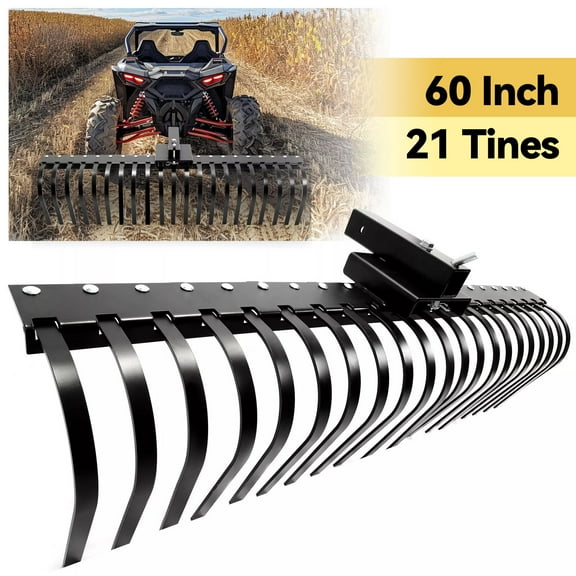 3 Pt Landscape Rake 2"Hitch Receiver For Category 1 ATV UTV Compact Tractors 60"