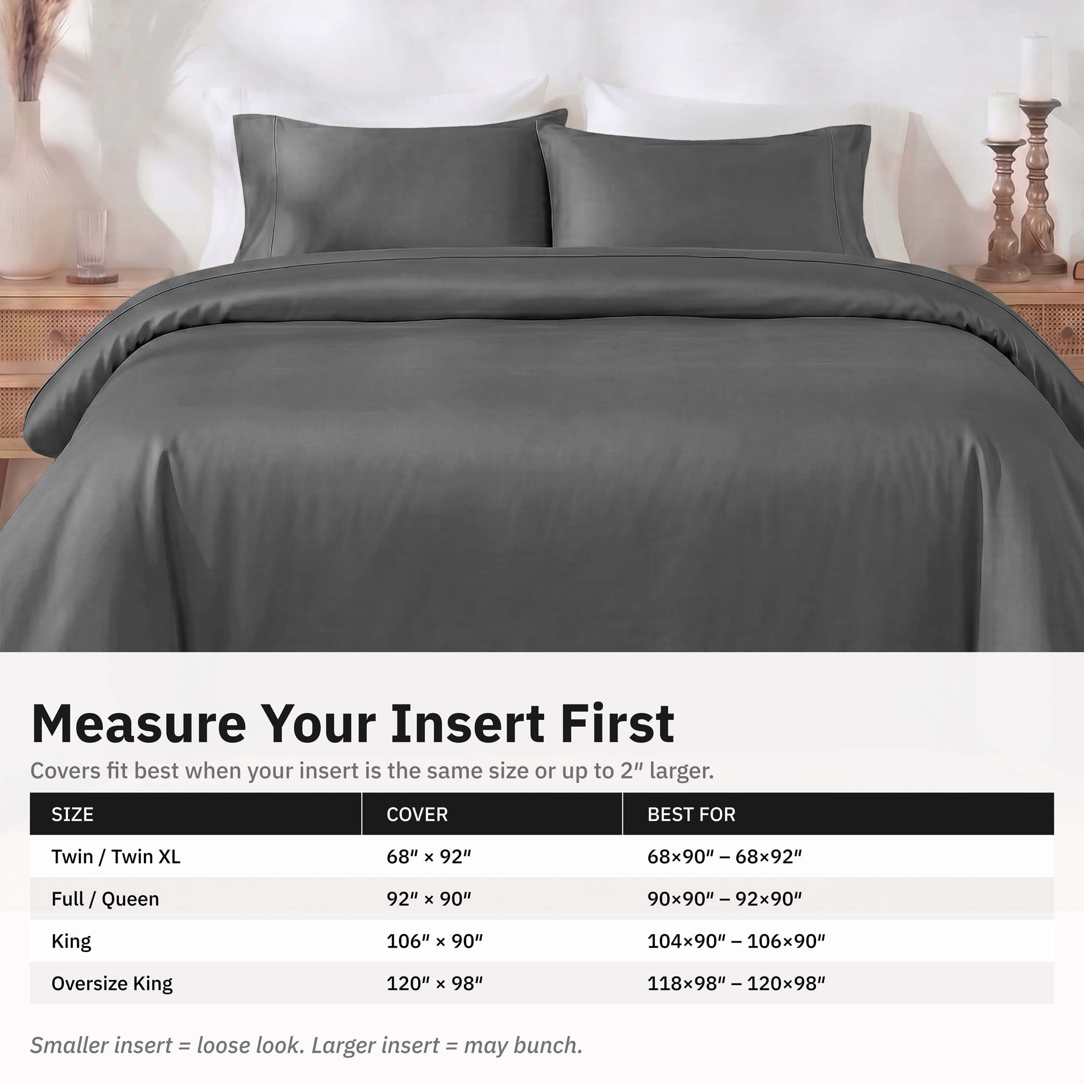 California Design Den 3-Piece Duvet Covers Queen Size Set, 400 Thread Count 100% Cotton Queen Size Set, Soft Sateen, Grey