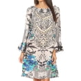 thumbnail image 1 of Sakkas Riza Women's Off Shoulder Long Sleeve Tunic Shirt Short Dress with Print - TW254-White - One Size Regular, 1 of 5