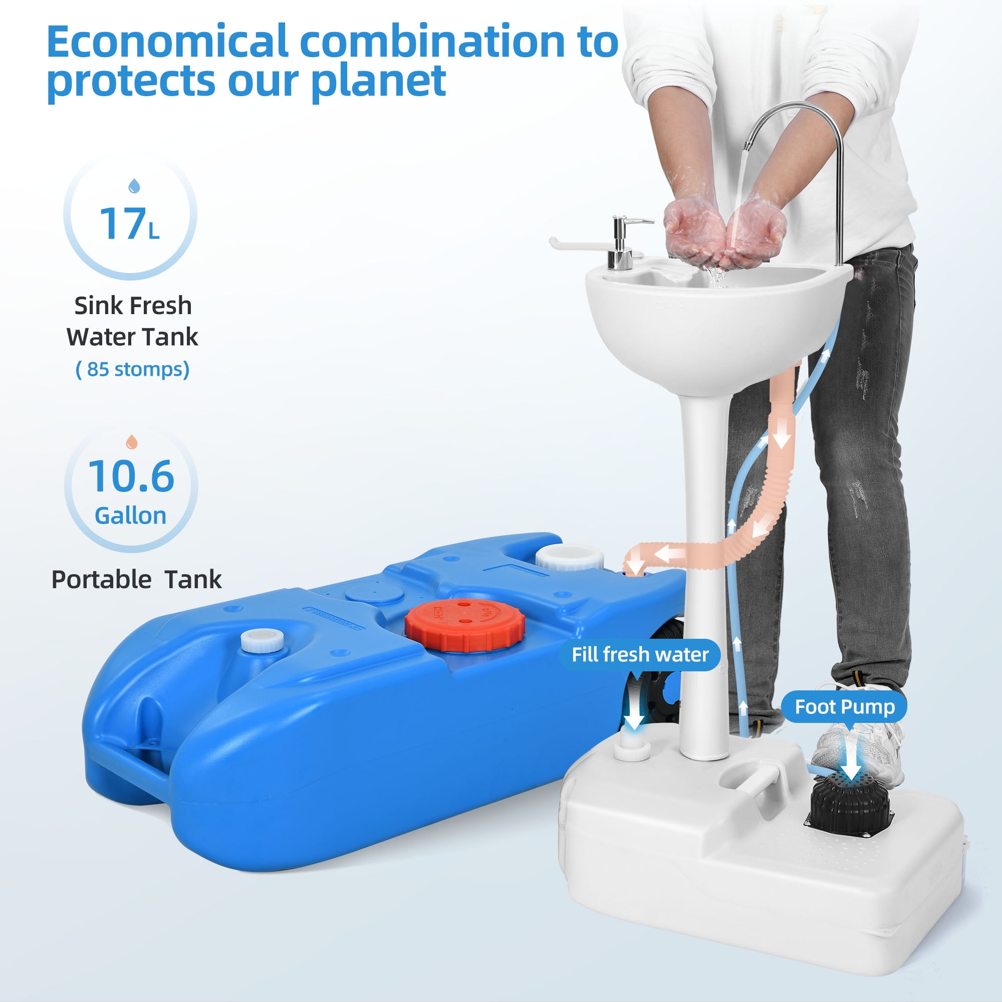 DWVO Portable Sink Camping Hand Washing Station and 10.6 Gallon Water