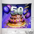 thumbnail image 1 of 50th Birthday Tapestry, Big Creamy Cake with Many Candles and Numbers Balloons Ribbons Art Print, Fabric Wall Hanging Decor for Bedroom Living Room Dorm, 5 Sizes, Multicolor, by Ambesonne, 1 of 1