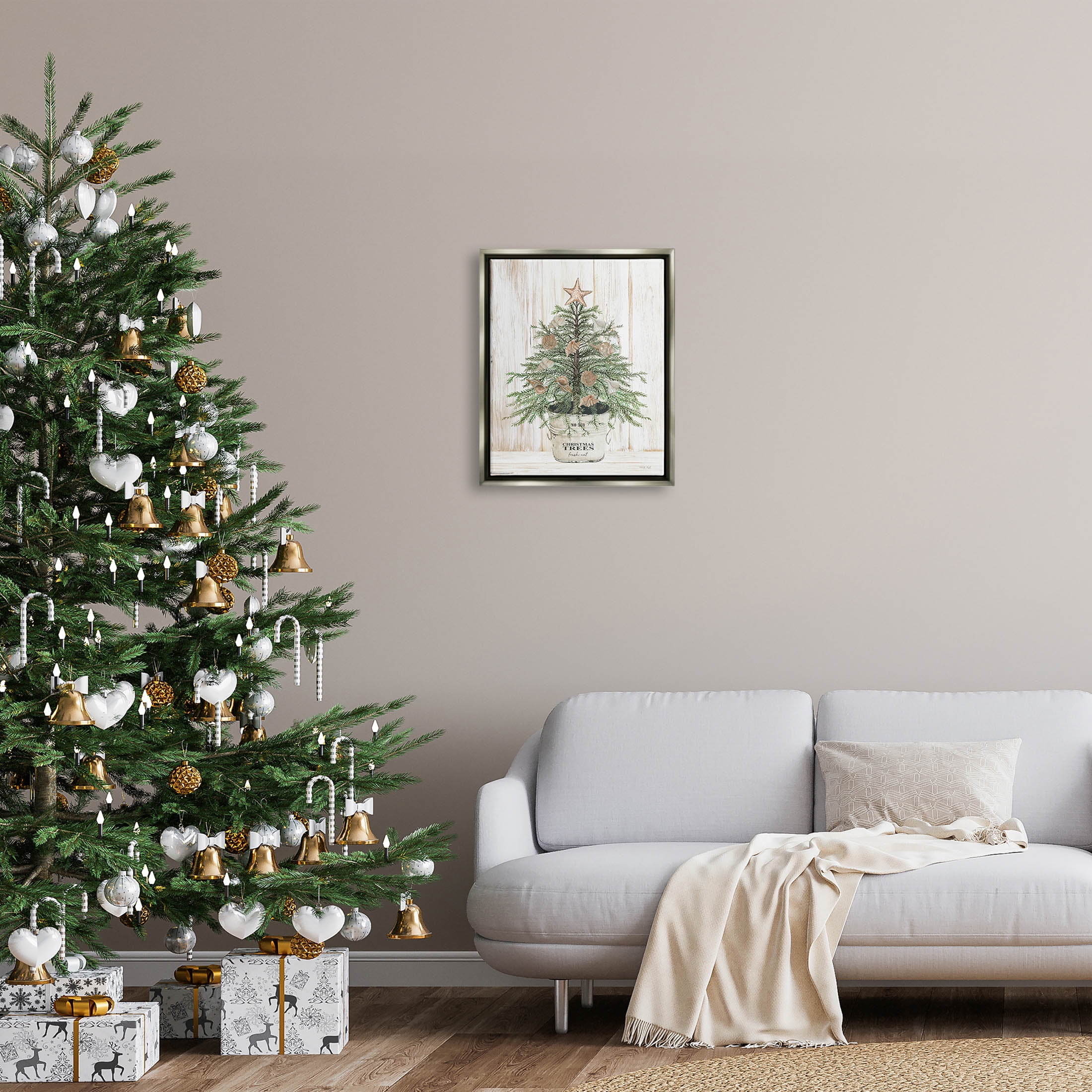 Rustic Seashell Christmas Tree Holiday Graphic Art Luster Gray Framed Art Print Wall Art