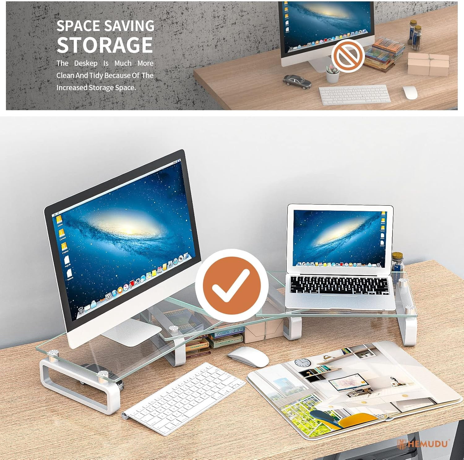 Dual Monitor Stand, Computer Monitor Stand, Desktop Organizer, Monitor Stand Riser for PC, Computer, Laptop Clear HD02T-301