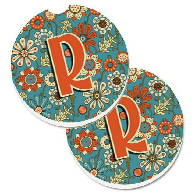 Carolines Treasures CJ2012-RCARC Lettre R Fleurs Rétro Bleu Ensemble de 2 Porte-Gobelets sous-Verre de Voiture