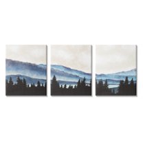 Woodlands Pine Trees Natural Mountain Lake Scenery Landscape Painting Gallery-Wrapped Canvas Print Wall Art, Set Of 3