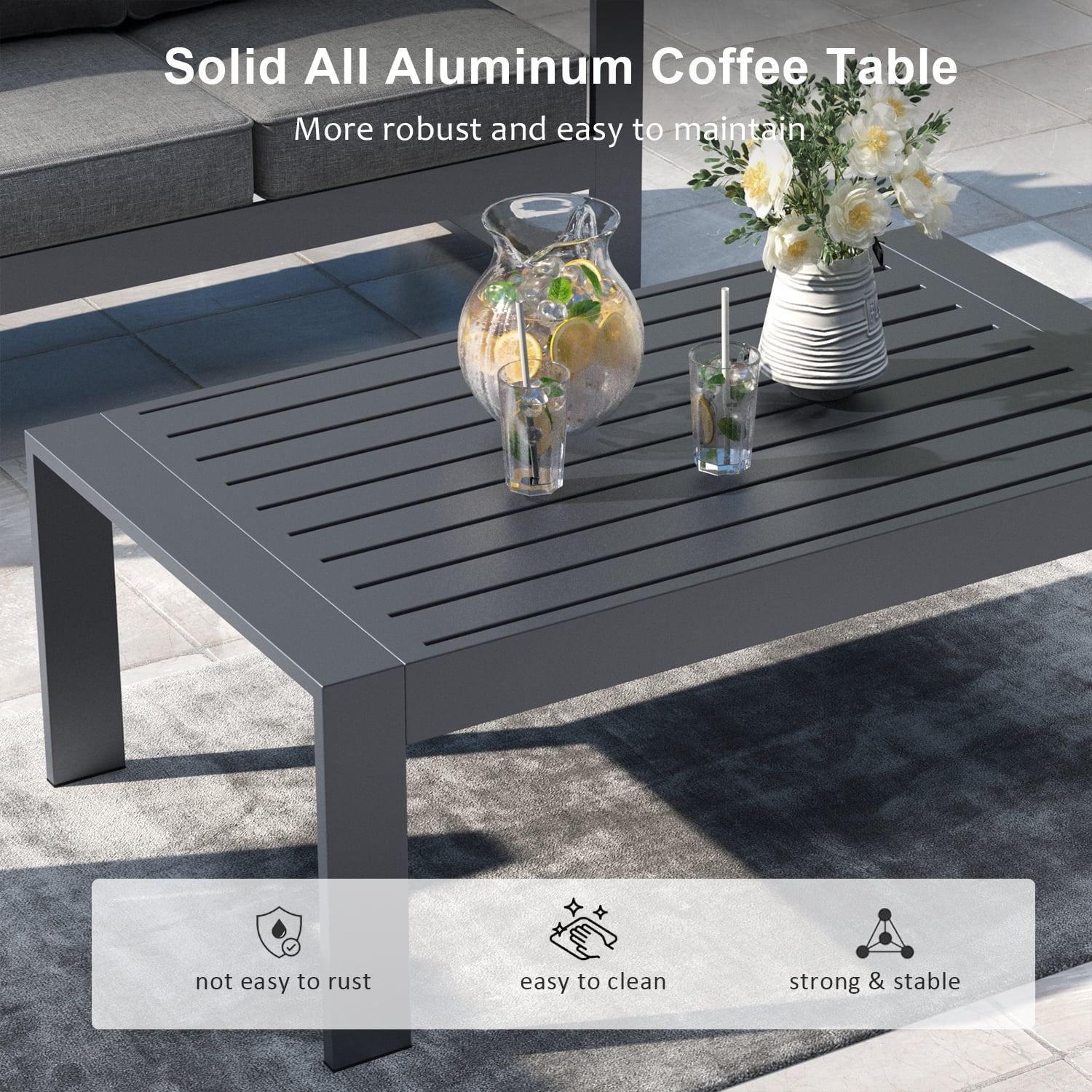 LayinSun 5 Piece Hight Back Aluminum Outdoor Furniture Set with Coffee Table, Modern Patio Conversation Sets