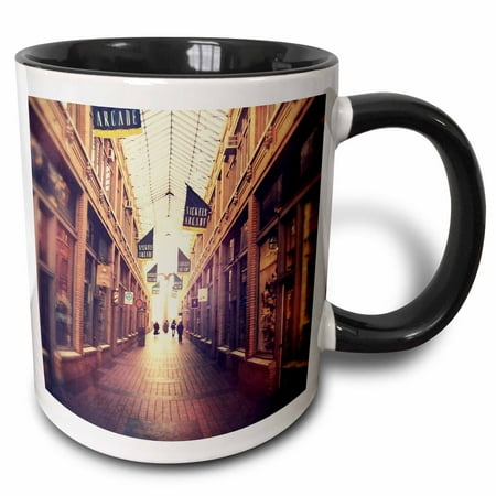 

3dRose On The Mall - stylized photograph of shopping arcade located in Ann Arbor Michigan - Two Tone Black Mug 11-ounce