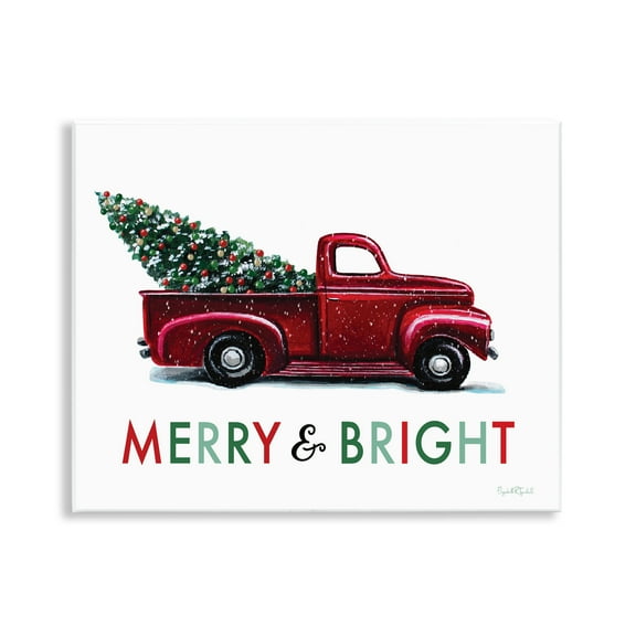 Stupell Industries Merry Bright Christmas Truck Holiday Painting Unframed Art Prints Wall Art, 14 x 11