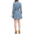 thumbnail image 3 of Vestido de camisa de mezclilla de manga larga por encima de la rodilla para mujer con cinturón M gris claro azul, 3 of 7