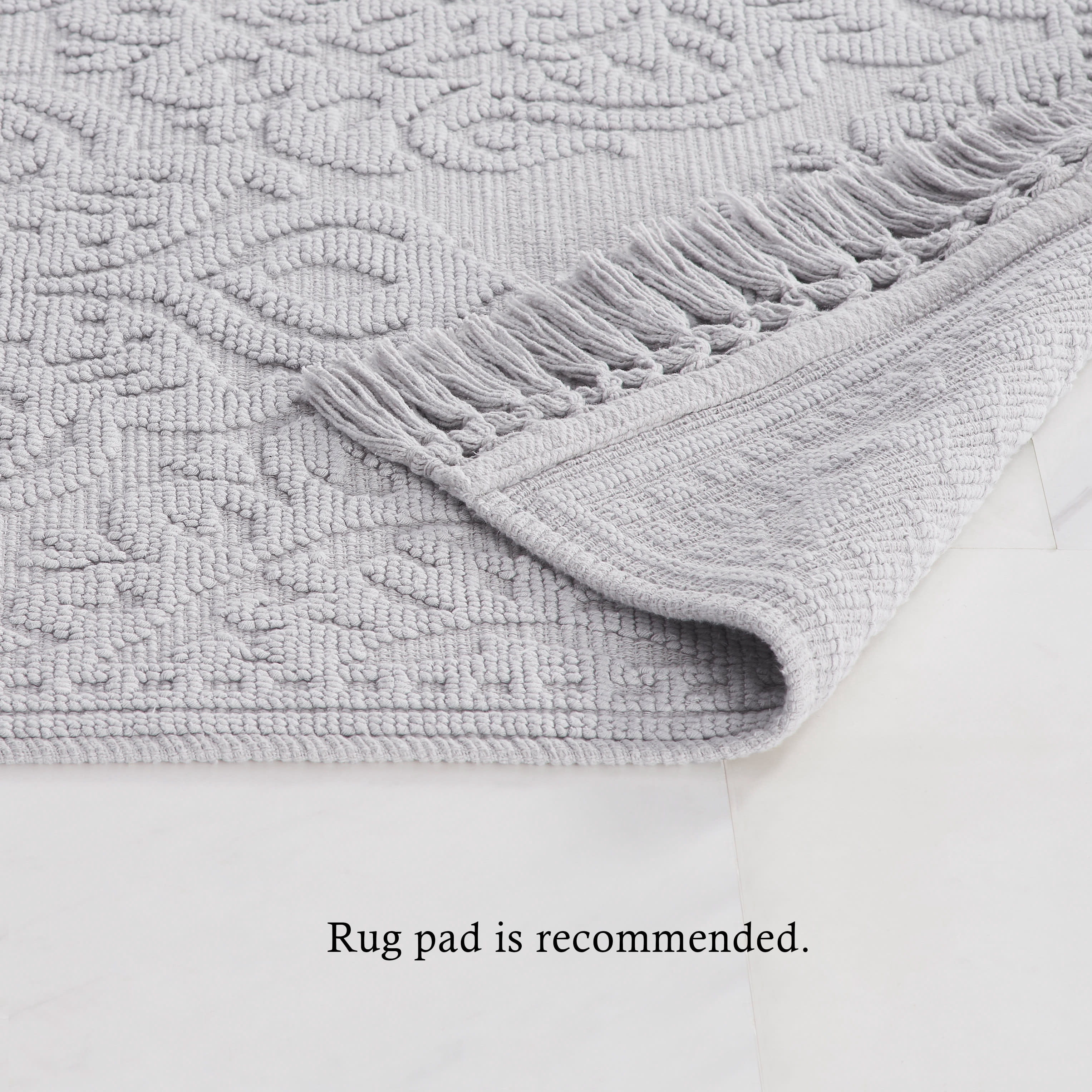 Jean Pierre Ricardo Cotton Fringe 2-Piece Bath Rug Set, Light Grey