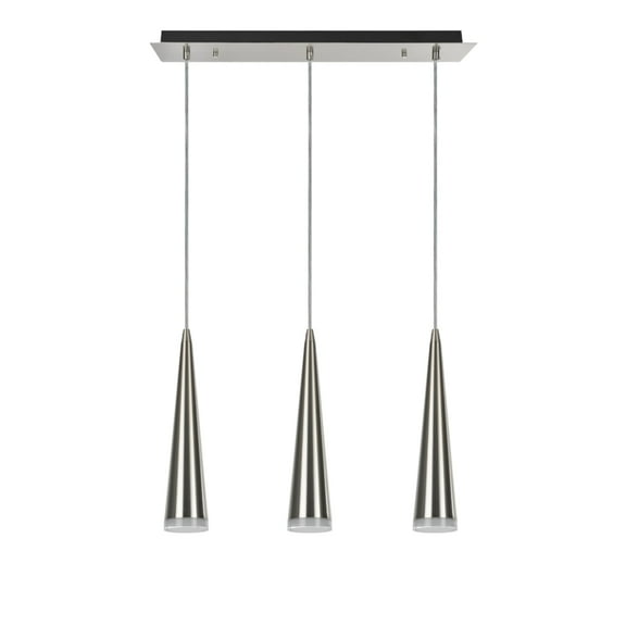 Aspen Creative 61023 Adjustable LED Three-Light Hanging Pendant Ceiling Light, Contemporary Design in Brushed Nickel Finish, Metal Shade, 23" Wide