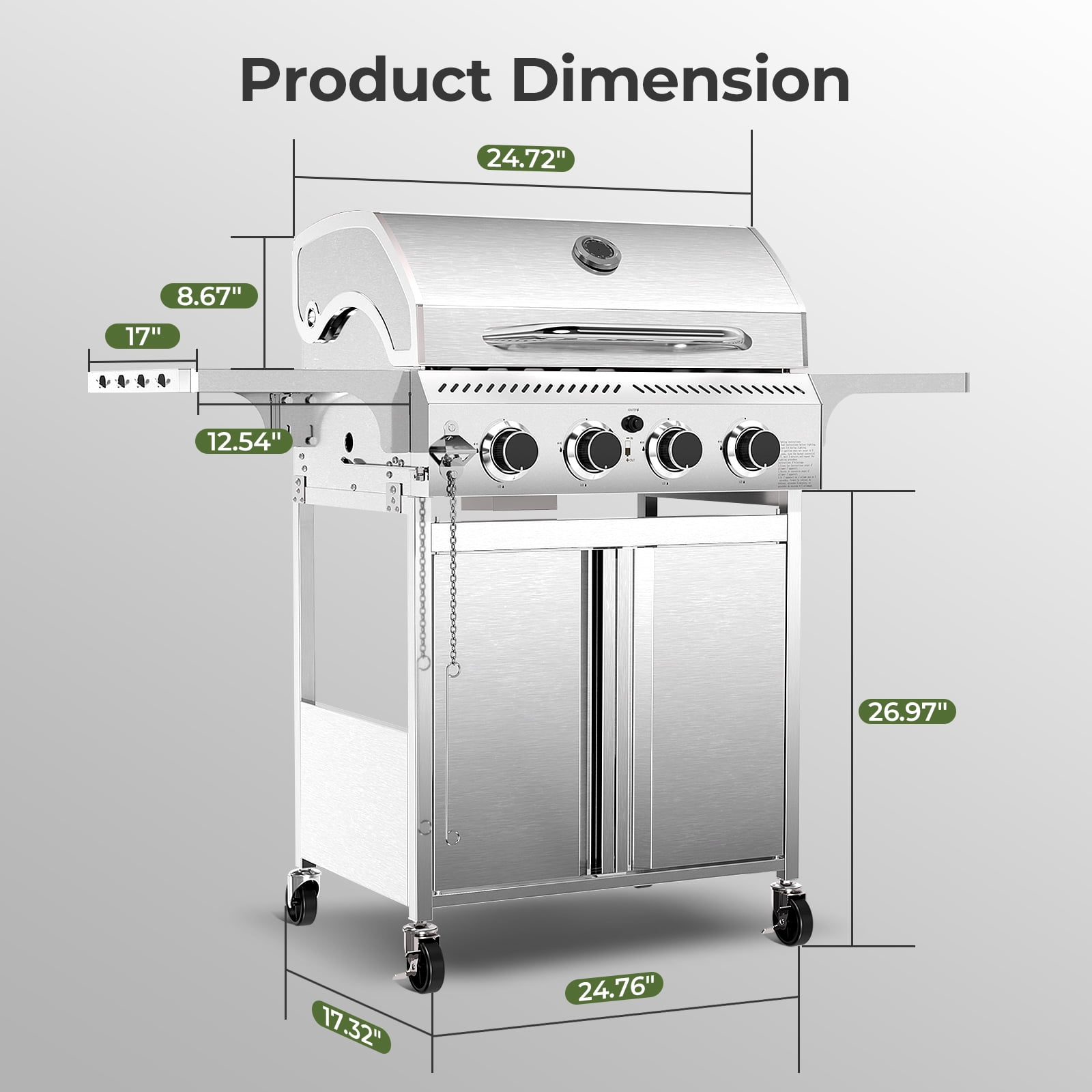 WAA 4-Burner BBQ Propane Gas Grill,32000 BTU Outside Stainless Steel Barbecue Propane Grill,Ideal for Outdoor Cooking Camping Park Balcony