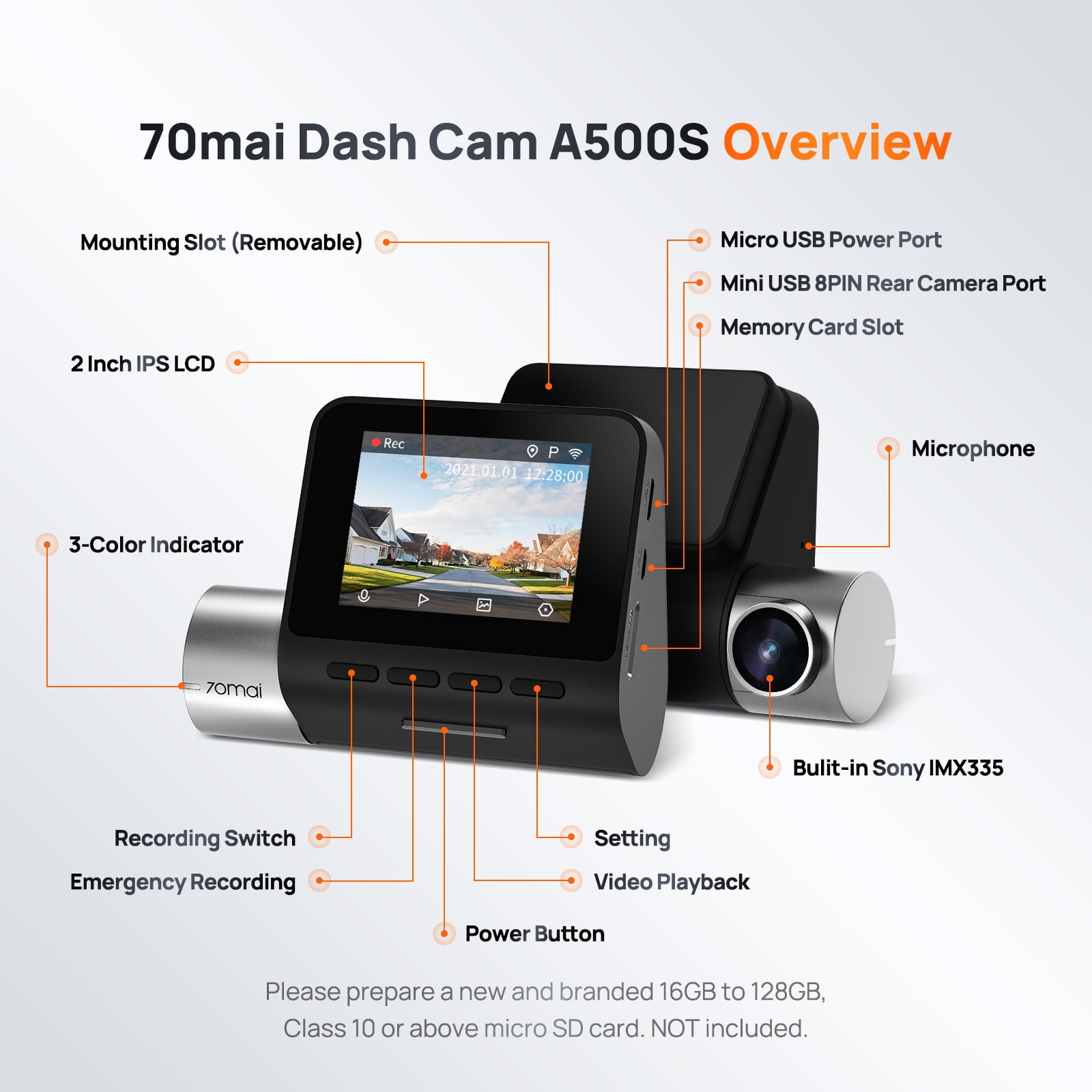 70MAI 70Mai Dash Cam A500s De 1440P HD Coche DVR Cámara Parking Monitor