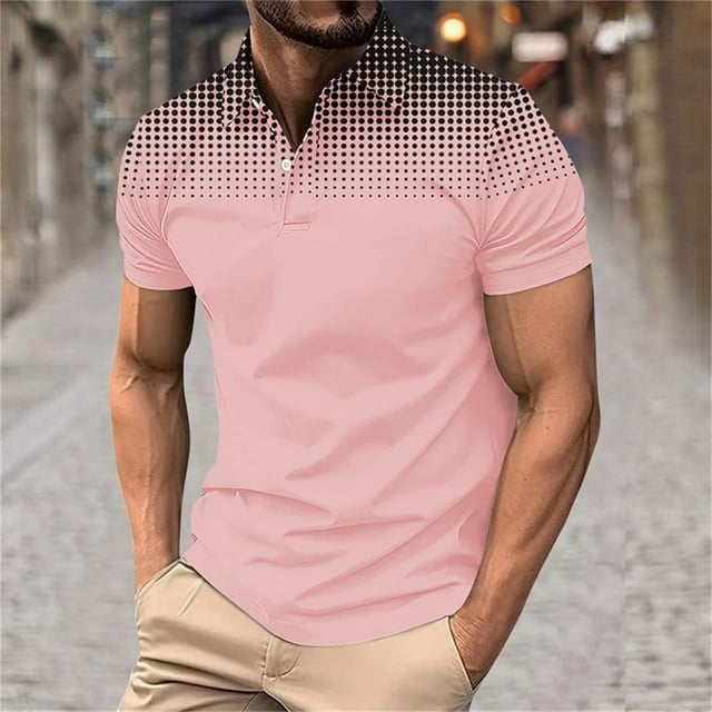 Blusa y camisa de manga corta con cuello vuelto para hombre, camisa deportiva informal con estampado de lunares degradados y botones, blusa de manga corta con cuello vuelto para hombre, blusa de polié