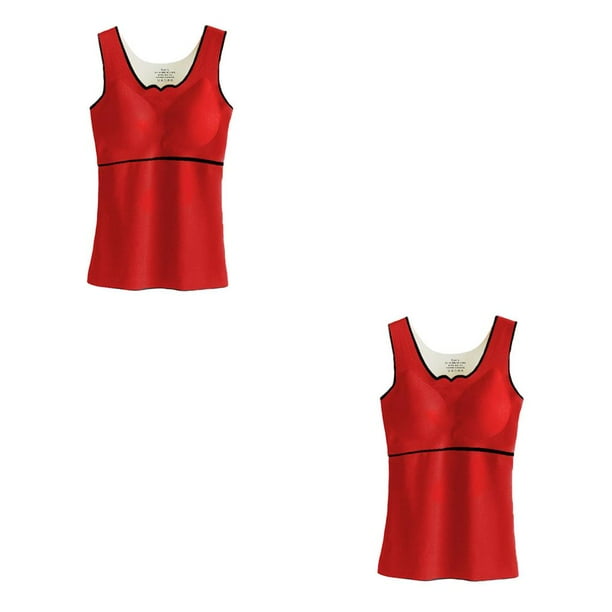 Qarigey Ropa interior térmica para mujer, chaleco de fibra acrílica de alta elasticidad gruesa para mantener el calor, ropa para el hogar, Rojo 2XL 2piezas