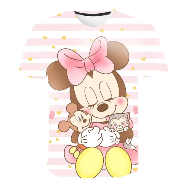 Camisetas Kawaii con estampado 3D de Disney Mickey Mouse para niños, camiseta de verano a la moda con dibujos animados, camiseta holgada con cuello redondo para niños y niñas, Tops9T Gao Jinjia LED