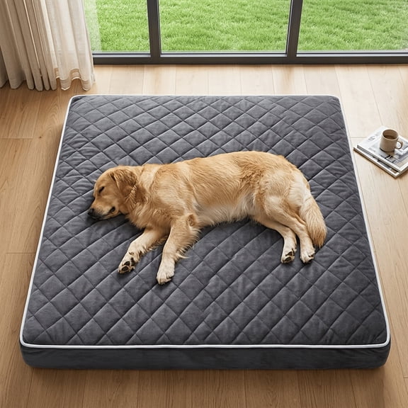 Waterproof Extra Large Dogs Bed with Removable Washable Cover, Multi-Needle Quilting XL Crate Bed for Large Sized Dog, Light Grey
