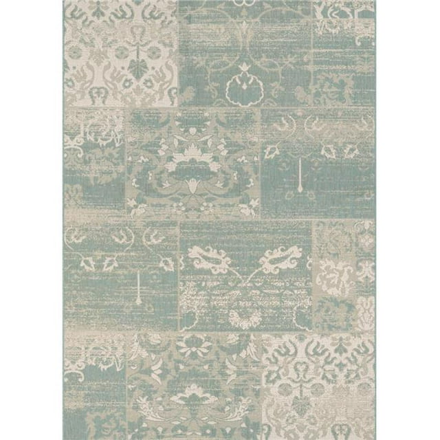 Couristan 55690803053076T 5 ft. 3 in. x 7 ft. 6 in. Afuera Country Cottage Power Loomed Transitional Rectangle Area Rug - Sea Mist & Ivory