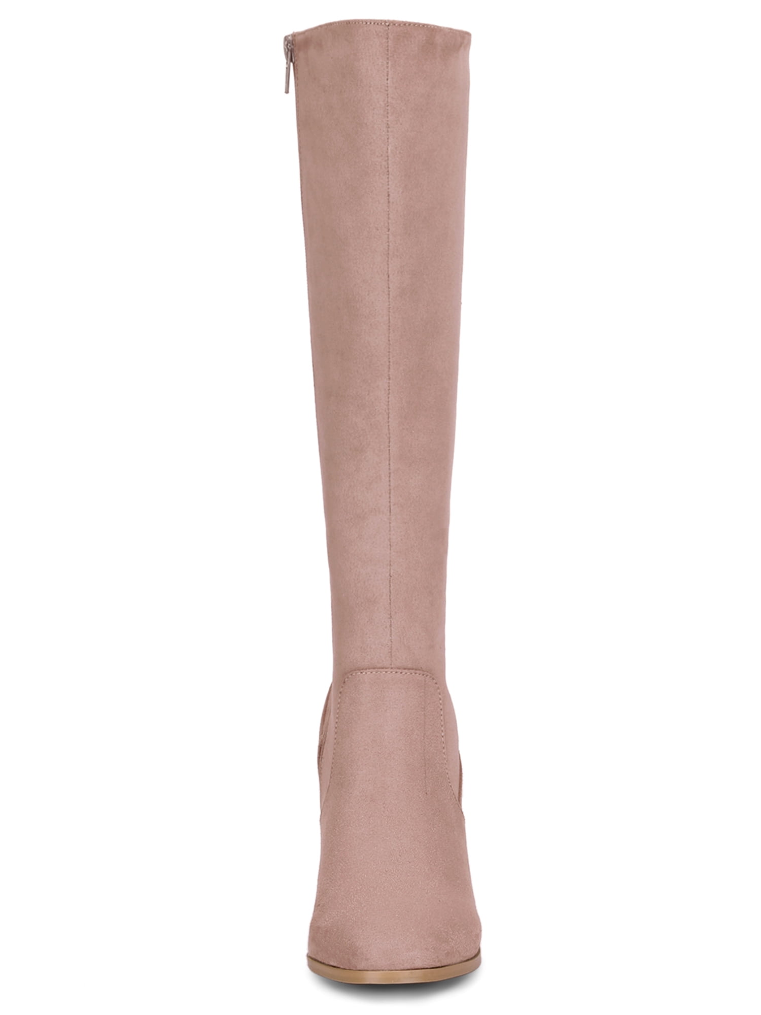 DARING DIVA Women's Stylish Side Zipper Chunky Heel Knee High Boots Dust Pink 8.5