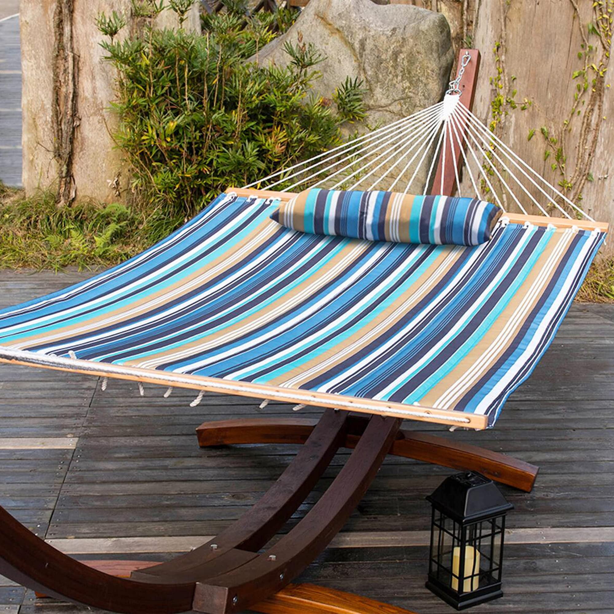 Prime Garden Two Person Hammock 12FT with Pillow for Outdoor,450 LBS Weight Capacity,Blue