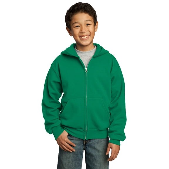 Port & Company - Youth Core Fleece Full-Zip Hooded Sweatshirt. Pc90yzh , PC90YZH , Kelly , X-Large