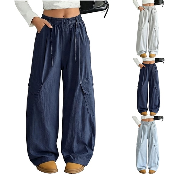 Rvasteizo Fall Winter Girls Cargo Wide Leg Pants Solid Elastic Waist Loose Cut Casual Kids Trousers 5 Years