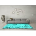thumbnail image 3 of Ahgly Company Machine Washable Indoor Square Oriental Turquoise Blue Modern Area Rugs, 5' Square, 3 of 4