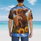 thumbnail image 4 of Balery Cloud Sky Sunflower Cow Camisas hawaianas de manga corta para hombre, camisas playeras de corte holgado, camisas de vacaciones con botones,Medium, 4 of 7