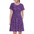 thumbnail image 1 of Fotbe Purple Glitter Vestido Largo de Moda para Mujer, Vestido Tipo Camiseta con Manga Corta y Estilo Casual a Rayas y Bloques de Color, 1 of 6