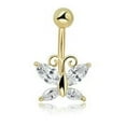 thumbnail image 5 of AVORA 10K Yellow Gold Simulated Diamond CZ Dangling Fancy Butterfly Belly Button Ring Body Jewelry (14 Gauge), 5 of 5