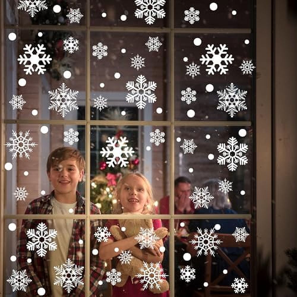 Christmas Window Clings Stickers Decorations, Snowflake Indoor Holiday Glass Windows Decals for Lights