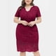 thumbnail image 2 of Vestido de fiesta de encaje sólido de manga corta con cuello en V de talla grande Sexy para mujer a la moda Fridja  qw5892, 2 of 9