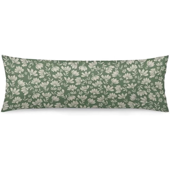 Flowers Body Pillow Cover 20"x54" Pillow Case Cute Old White Contrast Floral Long Pillow Cases Protector with Zipper Daisy Flower Decorative Bedding Pillowcase Rectangle Sage Green Cushion Covers