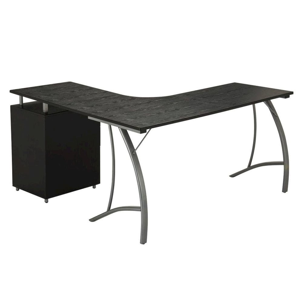 FurniFact Brown L Shaped Desk With 3 Drawers, Steel Frame Corner Computer Desk
