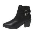 thumbnail image 2 of LOVZFMLL Boots for Women Ankle Chelsea Boots Side Zipper Pointy Toe Slip Resistant Mid Block Heel Buckle Detail Fall Winter, 2 of 9