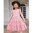thumbnail image 4 of Arshiner Girls Dress Summer Flutter Sleeve Flared Tiered Swing Pleated Midi Cotton Casual Sundress with Pockets, 4 of 6