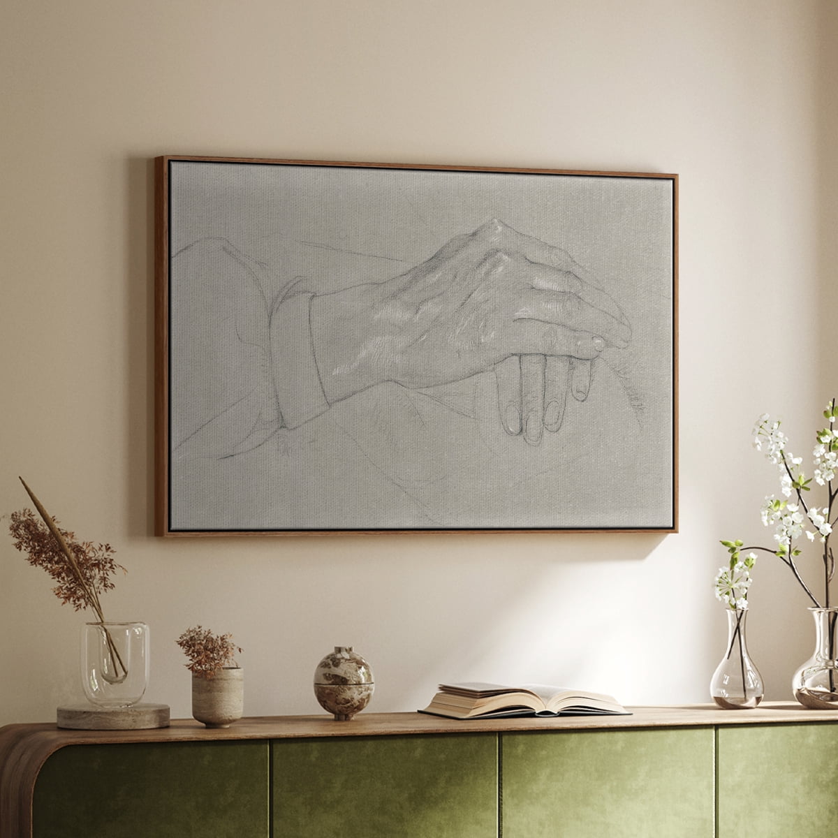 Vintage Sketch-XXXIV By Wexford Home Framed in Walnut Wood Gallery Wrapped Canvas 27 in. x 41 in.