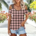 thumbnail image 2 of Women's V Neck Short Sleeve Loose Fit Tops Shirts Blouses Solid Color Casual Daily Wear Work Office Vacation Fashion Essential Gift for Women | Aestivo,Rose Gold M, 2 of 8