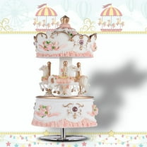 Muslady Laxury Windup 3-horse Carousel  Box Artware/Gift Melody Castle in  Sky /Purple/Blue/Gold Shade for Option