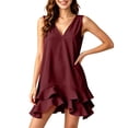 thumbnail image 6 of QUNYINEY Summer Womens Sundresses Casual Mini A Line Red Sleeveless Tank Dress Ruffle Loose Fit V Neck Dresses, 6 of 7