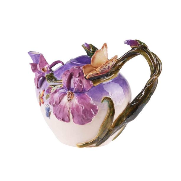 Bella Violet BUTTERFLY & IRIS HandPainted Ceramic Teapot, by Blue Sky