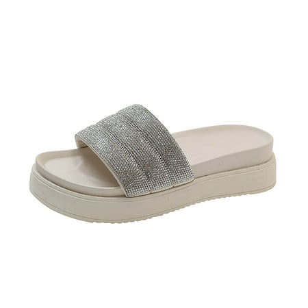

Youmylove Women Fashion Solid Color See Through Thick Bottom Sandals Slippers Flat Shoes Rhinestone Sandals Summer Comfy Beach Outdoor Walking Footwear