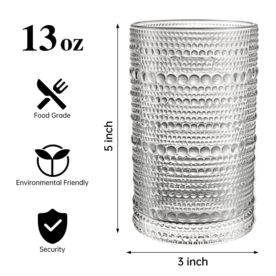 Pohoudy 13 oz Vintage, Hobnail Beaded Highball Glasses (Set of 12)