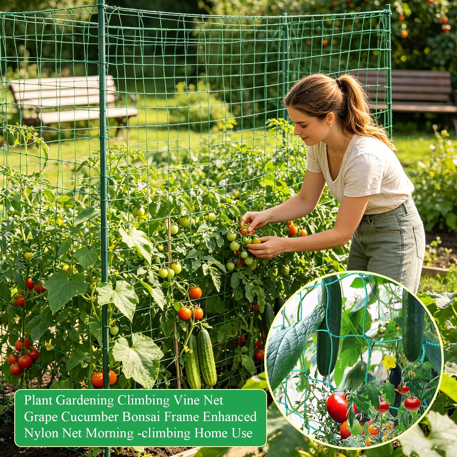 Nylon Trellis Netting for Climbing Plants Heavy-Duty UV-Resistant Garden Support Net for Grape Cucumber Vine Bonsai Vertical Gardening Green Mesh Grid